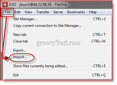 Mengimpor Entri Manajer Situs FileZilla