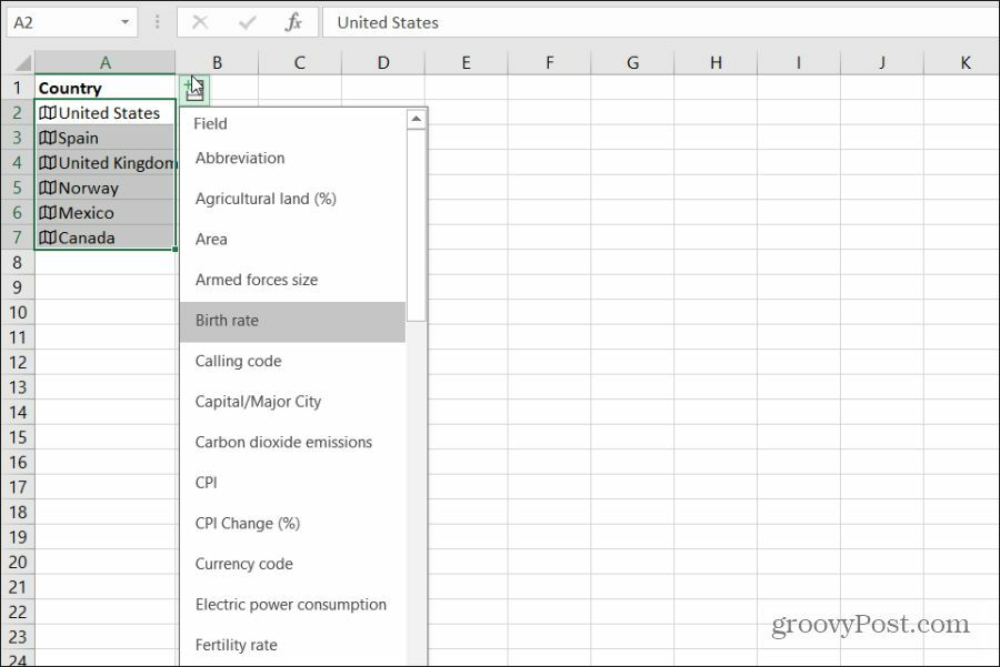 memilih data geografi negara di excel