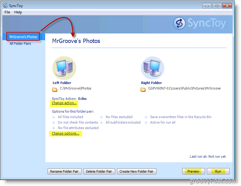 Screenshot Menu Utama Microsoft SyncToy