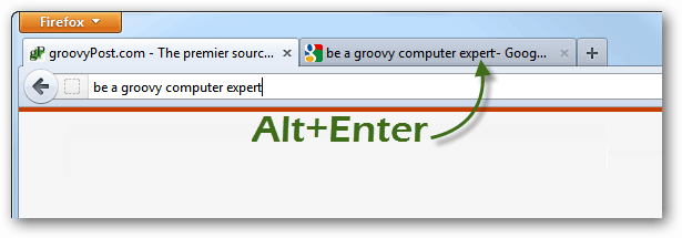 alt + enter untuk membuka tab baru dari pencarian firefox