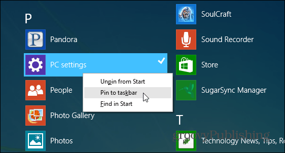 Windows 8.1 Tip: Sematkan Pengaturan PC ke Taskbar