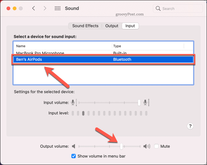 Mengatur AirPods sebagai perangkat suara input di Mac