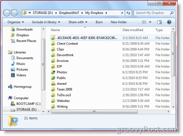 Folder Dropbox pada Tampilan Windows 7