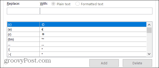 Penggantian di Word di Windows