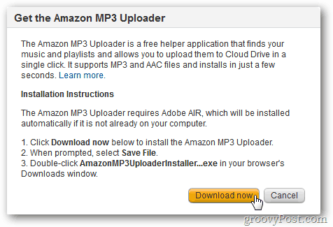 Instal Amazon MP3 Uploader