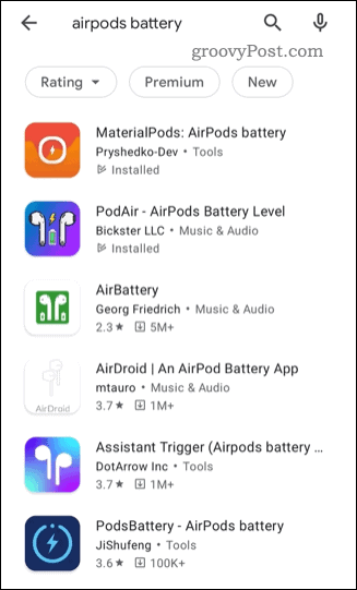 Daftar aplikasi status AirPods pihak ketiga di Google Play Store