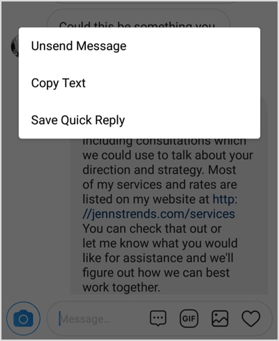 Pilih Save Quick Reply dari menu pop-up.