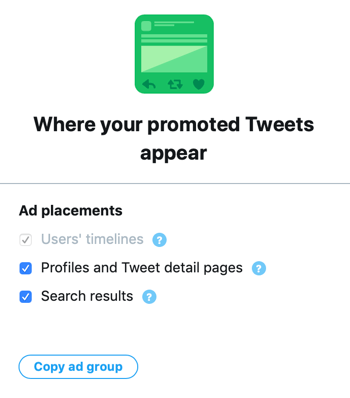 Pilihan untuk menayangkan iklan video Twitter yang dipromosikan di profil dan halaman detail tweet, dan di hasil pencarian.