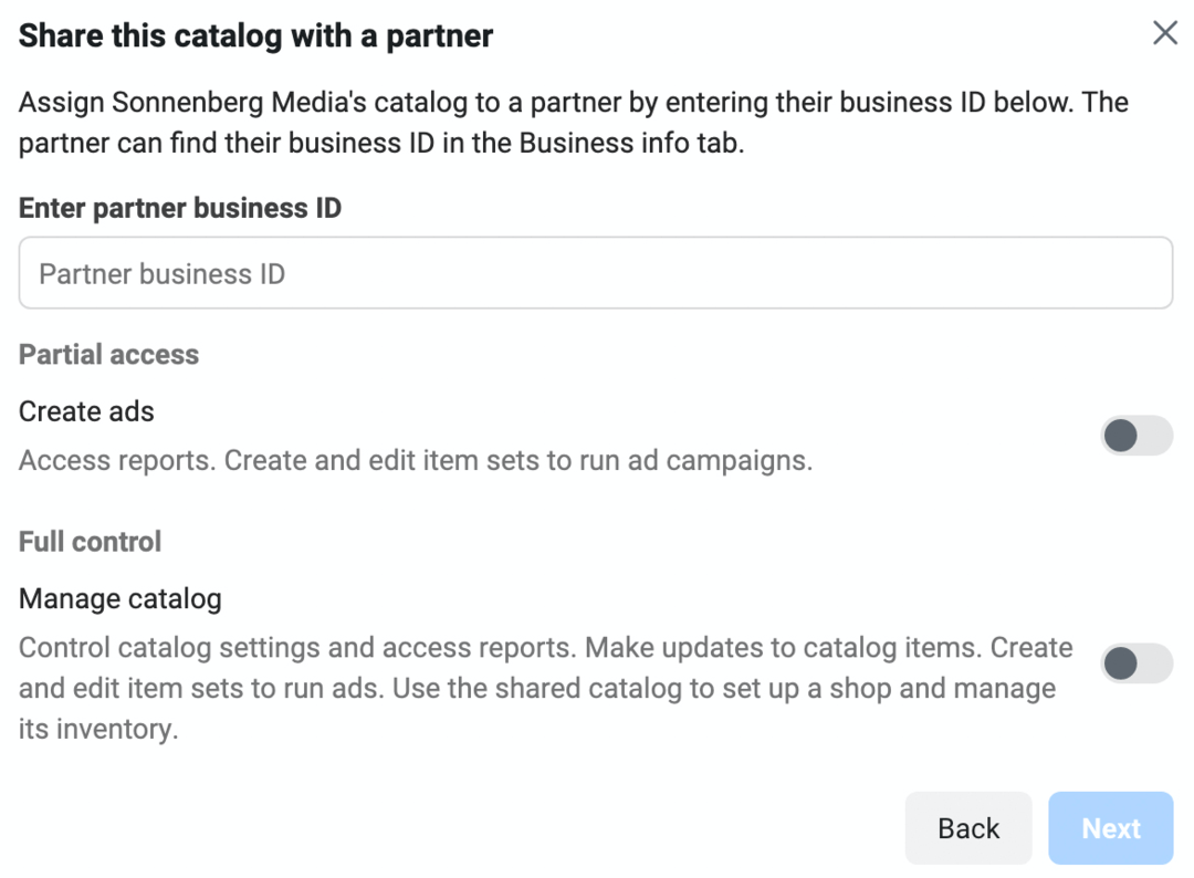 gambar Bagikan Katalog Ini Dengan layar Mitra di Meta Business Manager