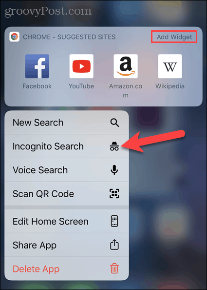 Ketuk Tab Penyamaran Baru dari ikon aplikasi Chrome di iOS