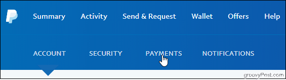 PayPal Klik tab Pembayaran