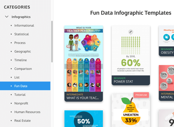 Contoh kategori infografis Venngage di bawah Fun Data.