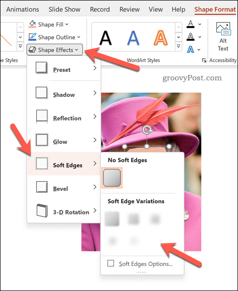 Mengatur tepi lembut ke bentuk di PowerPoint