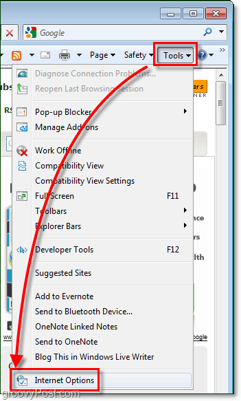 mengakses menu opsi di IE8