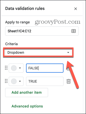 tarik-turun kriteria Google Sheets