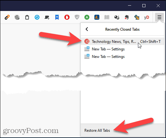 Buka kembali Tab Tertutup di Firefox