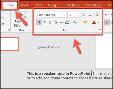 Memformat catatan pembicara di PowerPoint