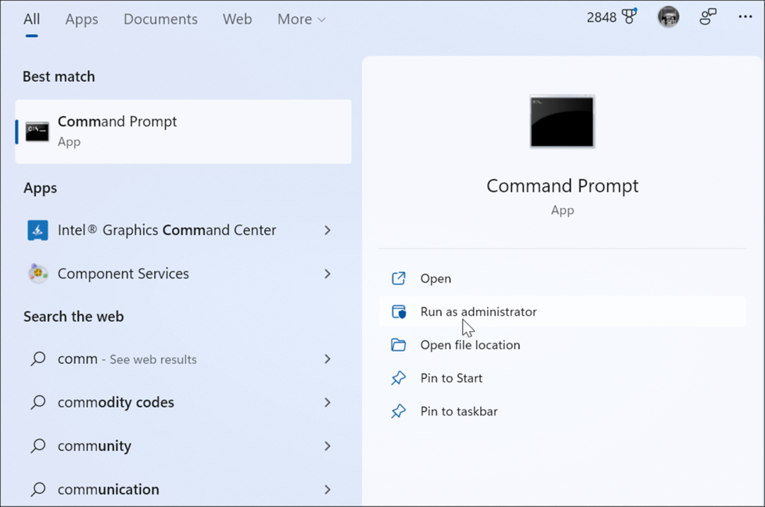 buka command prompt sebagai admin