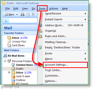Screenshot Kalender Outlook 2007 - Pengaturan Akun