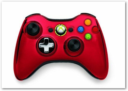 Pengontrol krom Xbox 360 berwarna merah