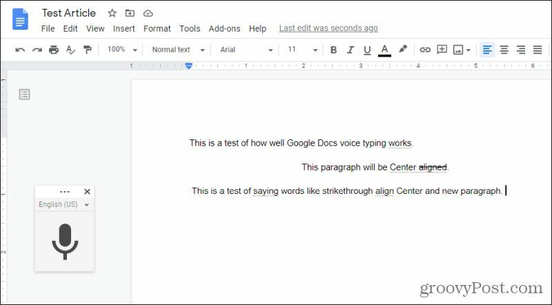 mengucapkan perintah khusus dalam pengetikan suara Google Docs