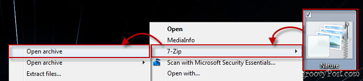 Menu Konteks Windows 7 menggunakan 7-zip