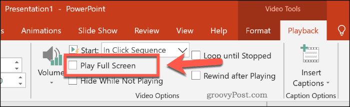 Mengatur video untuk memutar layar penuh dalam PowerPoint