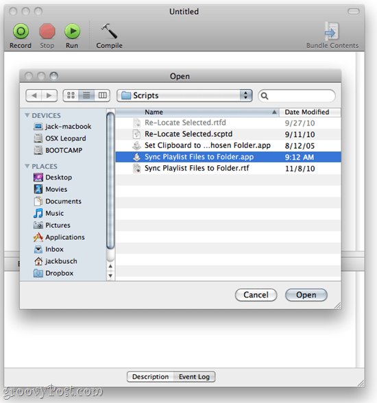 AppleScript Editor - SugarSync dan iTunes