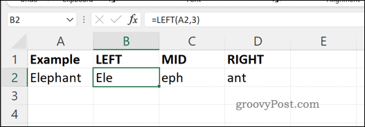 Contoh rumus MID RIGHT dan LEFT di Excel