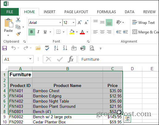 Pilih Area Excel Dokumen