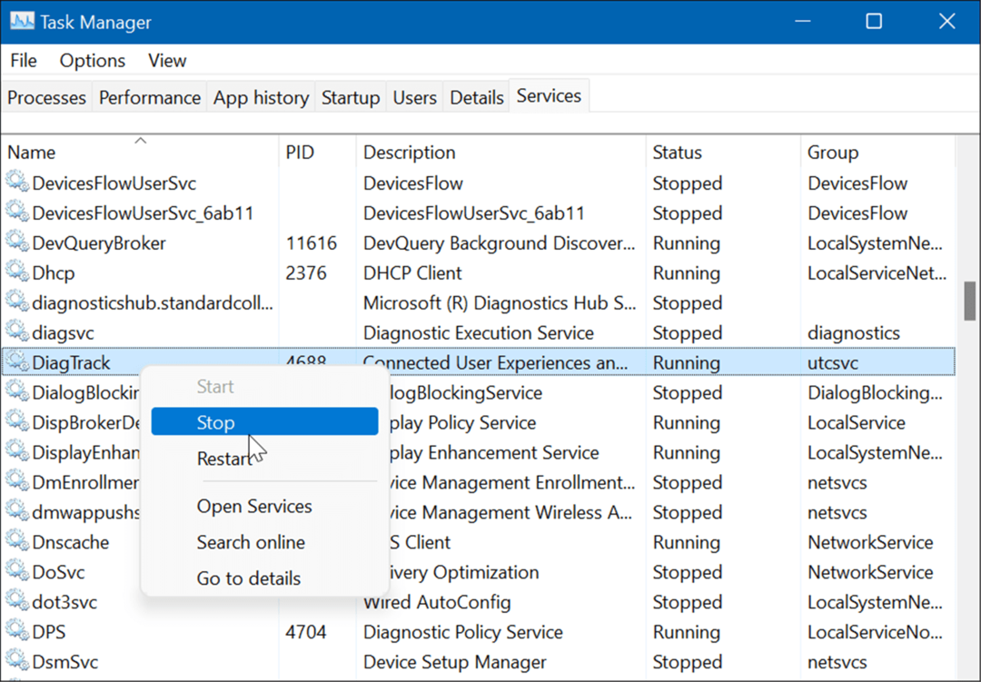 nonaktifkan layanan diagtrack windows 11