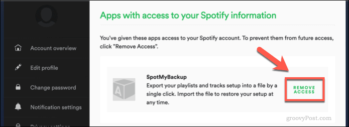 Mencabut akses SpotMyBackup ke Spotify