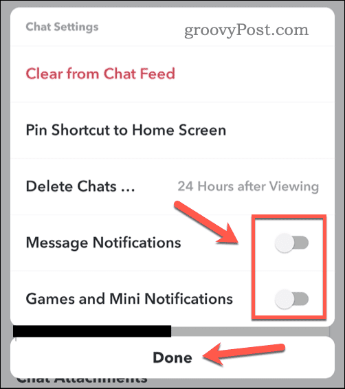 Nonaktifkan notifikasi obrolan di Snapchat