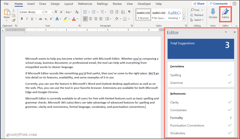 Editor Microsoft di Word di Windows