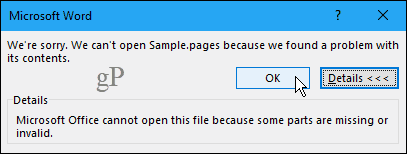 Tidak dapat membuka dokumen Halaman di Word