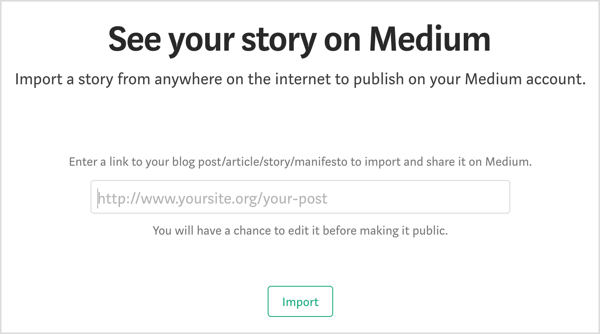 Masukkan URL yang mengarah ke postingan blog yang ingin Anda gunakan kembali di Medium.