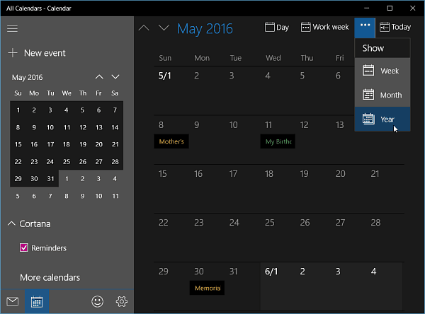 Aplikasi Kalender untuk Windows 10 Insider Build 11099 Mendapat Tampilan Tahun