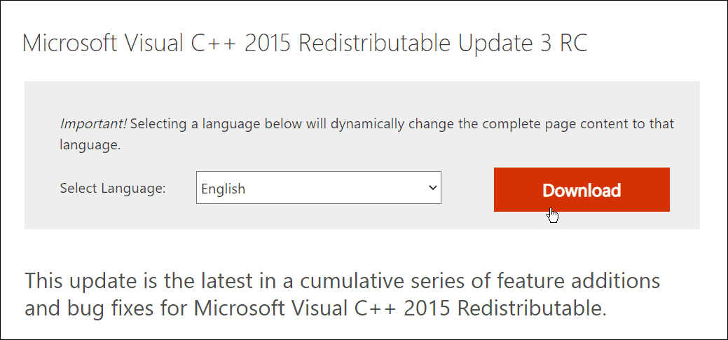 unduh Microsoft visual C++ yang dapat didistribusikan kembali