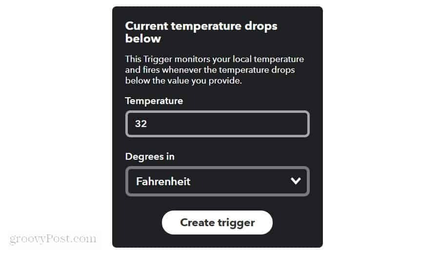 pengaturan batas suhu cuaca di ifttt