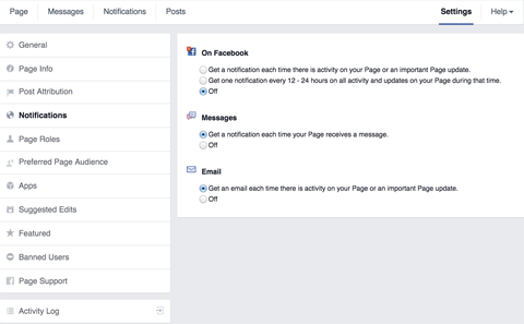 pengaturan notifikasi halaman facebook