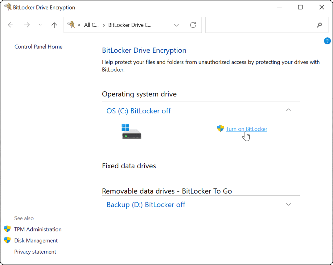 nyalakan BitLocker