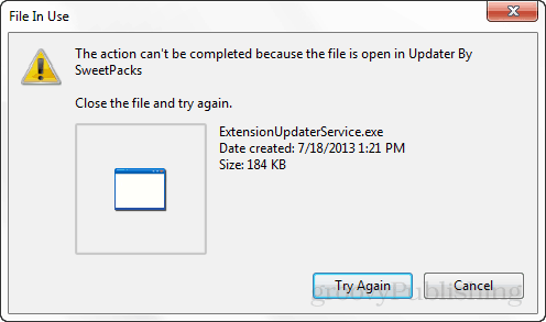 tidak dapat menghapus file yang sedang digunakan