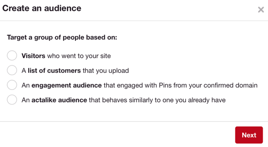 Audiens Pinterest berfungsi serupa dengan audiens kustom Facebook.