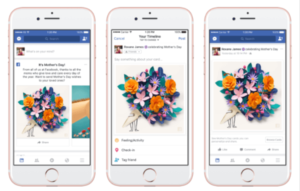 Facebook meluncurkan kartu yang dipersonalisasi, topeng dan bingkai bertema di Kamera Facebook, dan reaksi "Bersyukur" sementara untuk menghormati Hari Ibu.