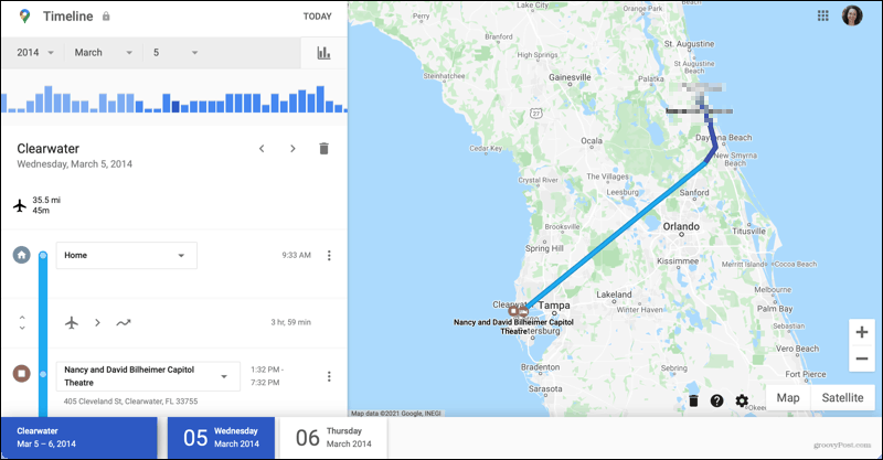 Detail perjalanan di Linimasa Google Maps