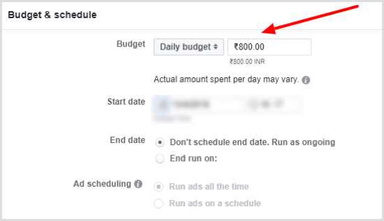 Tetapkan anggaran harian untuk kampanye iklan Facebook Anda.