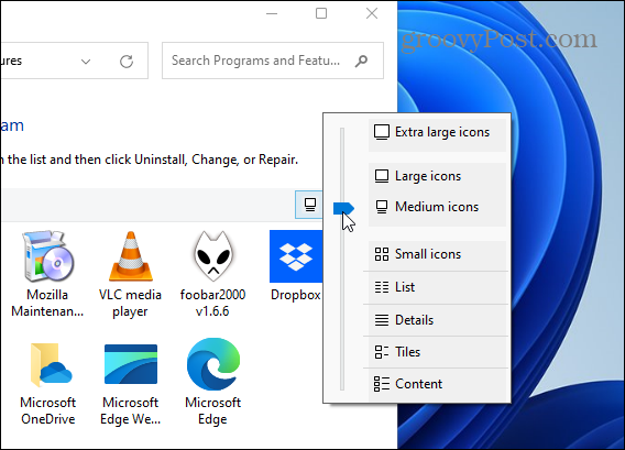 Ubah panel kontrol ukuran ikon aplikasi Windows 11