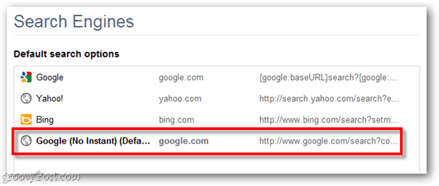 Opsi pencarian default Google Chrome