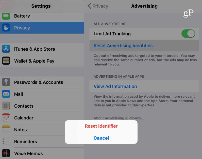 Setel ulang ID Iklan iOS