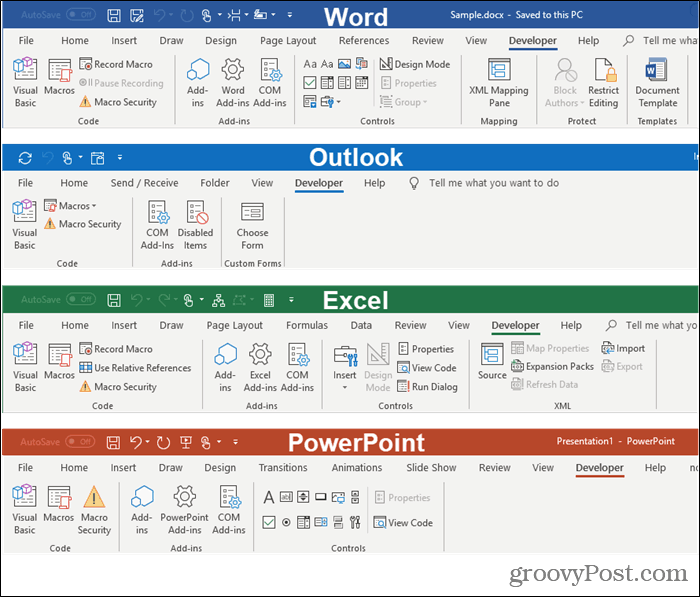 Tab pengembang dalam program Microsoft Office